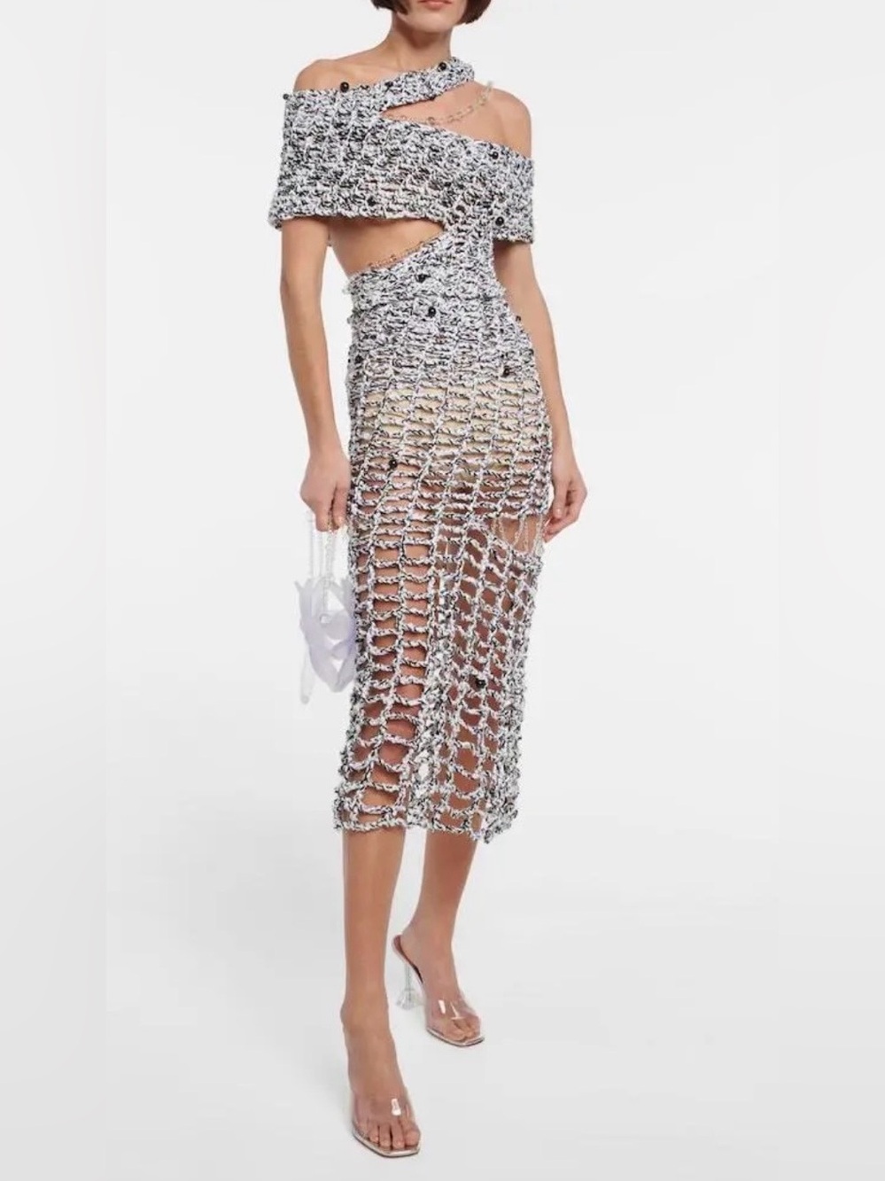 Openweave Crochet Midi Skirt Set in Black and White